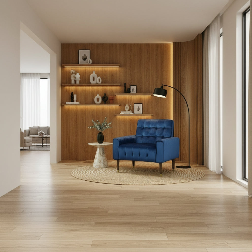 Lewisham Navy Blue Tufted Velvet Armchair