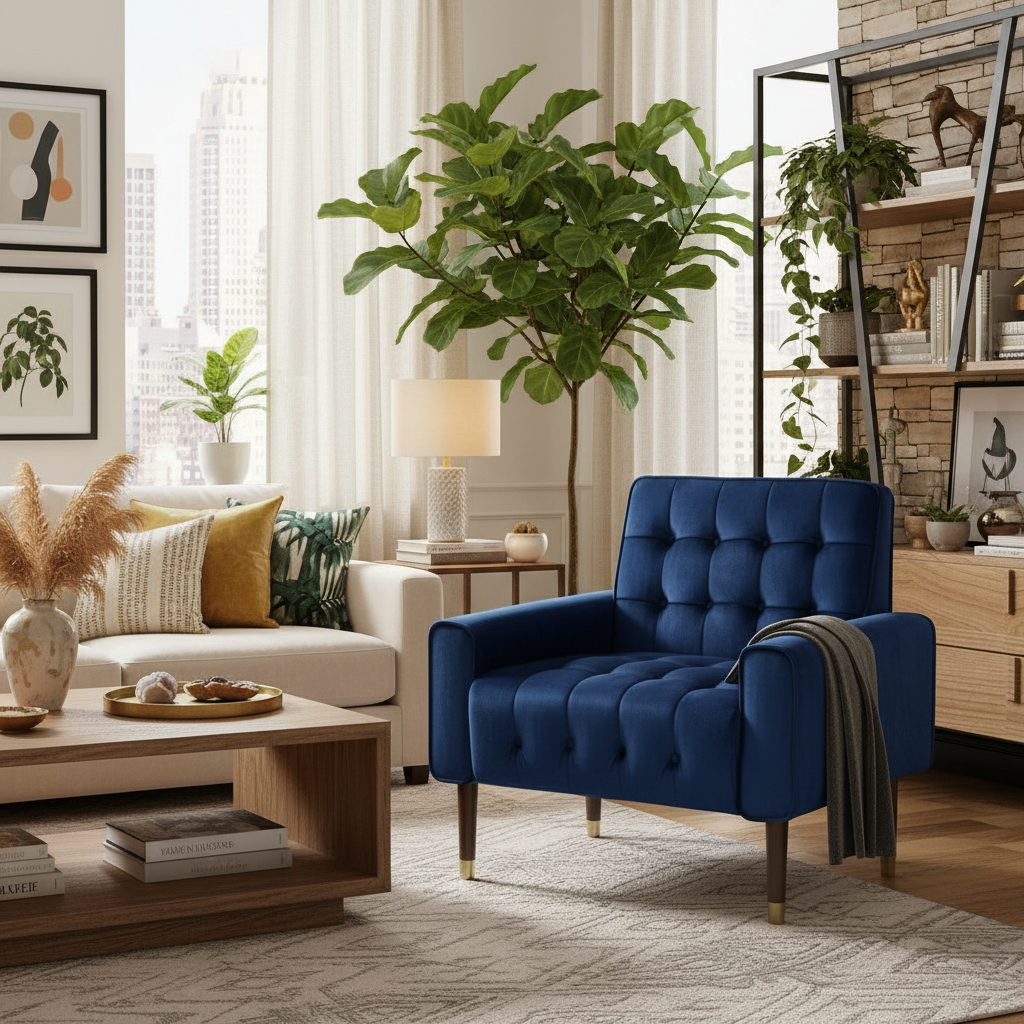 Lewisham Navy Blue Tufted Velvet Armchair