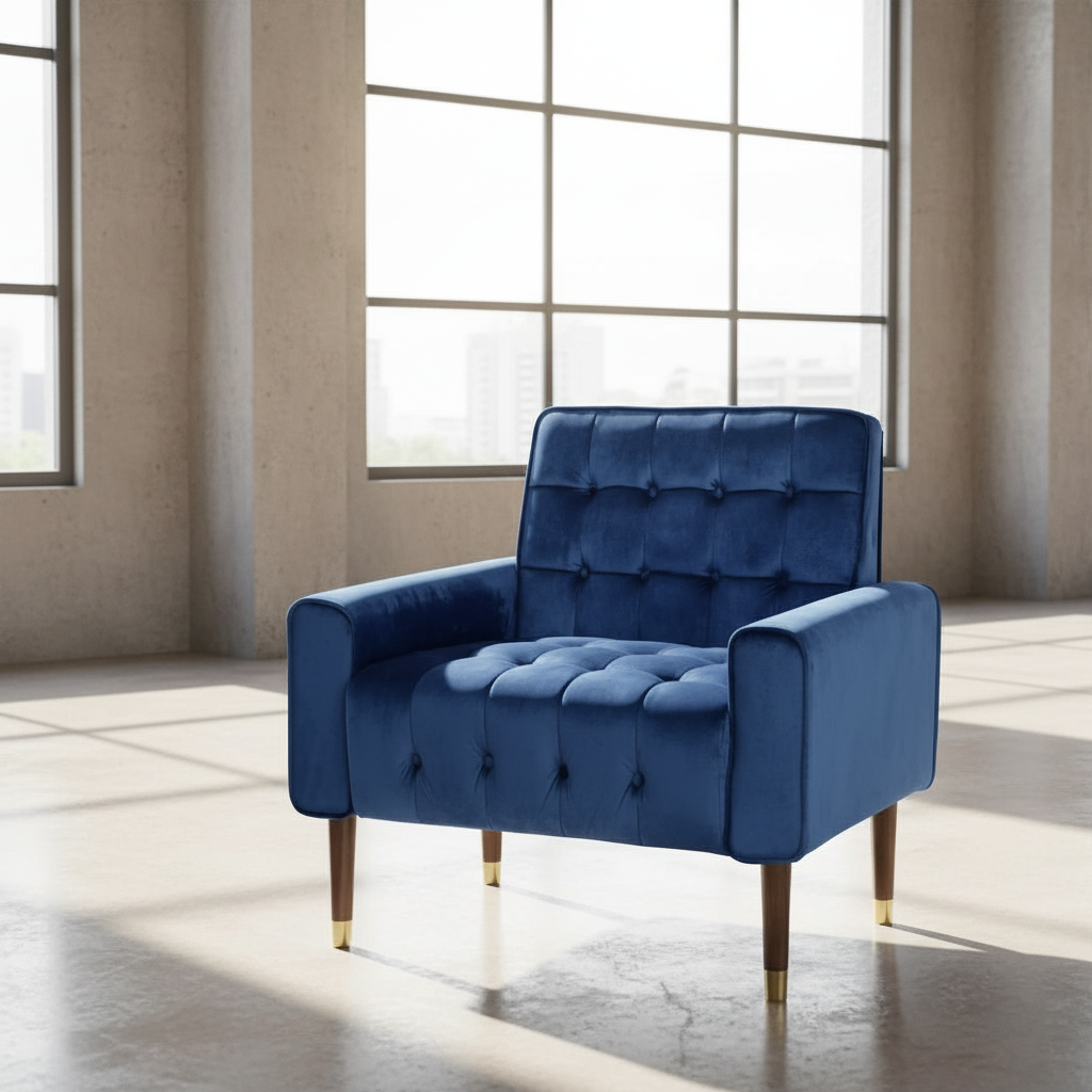 Lewisham Navy Blue Tufted Velvet Armchair The Nest Trading Company