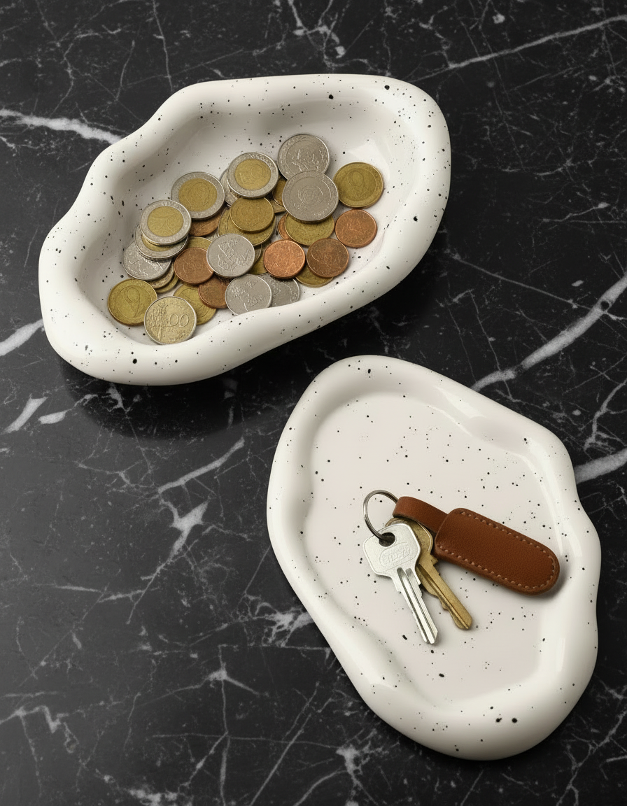 Speckled White Ceramic 3 Piece Tray Set (Round+Long+Irregular)