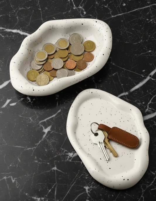 Speckled White Ceramic 3 Piece Tray Set (Round+Long+Irregular)