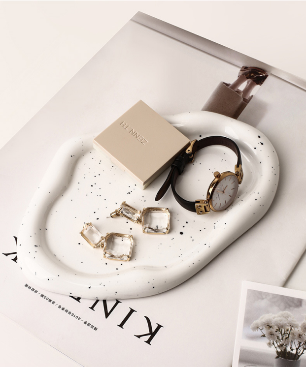 Speckled White Ceramic 3 Piece Tray Set (Round+Long+Irregular)