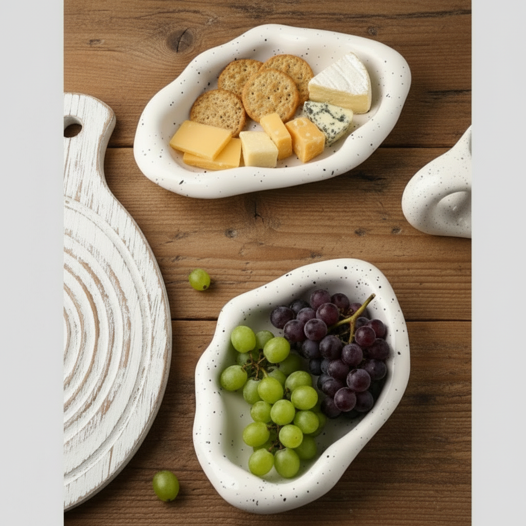 Speckled White Ceramic 3 Piece Tray Set (Round+Long+Irregular)