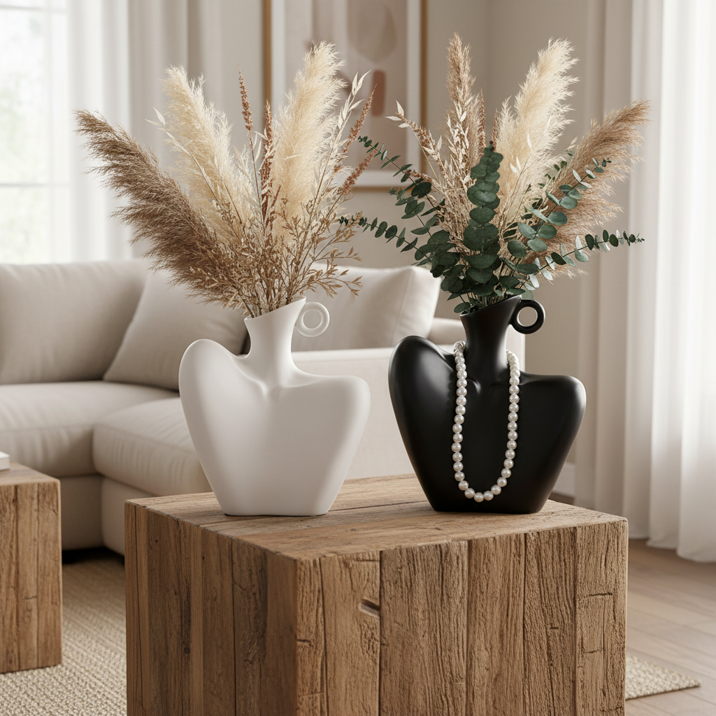 Wabi-Sabi Human Form Vase Set of 2 (Black & White)