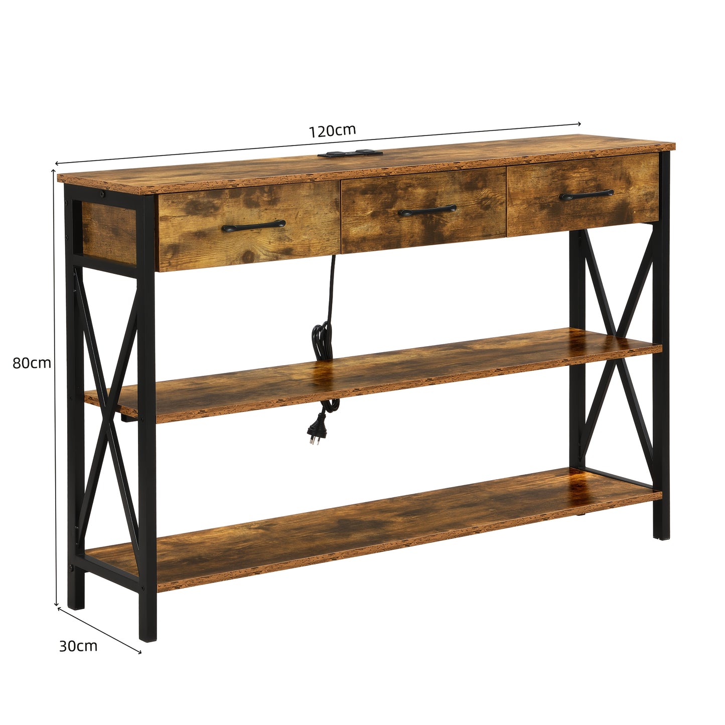 Industrial Entryway Table with 3 Tier Storage Shelves