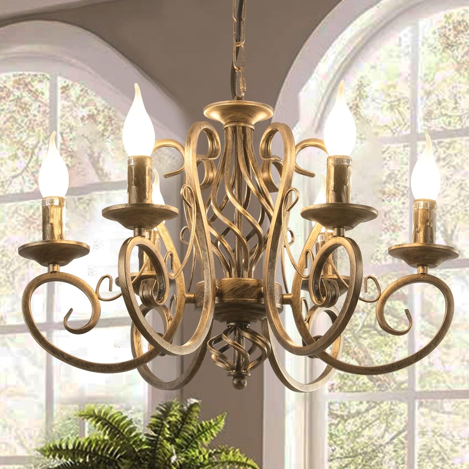French Country Chandelier, 6 Lights, Rustic.