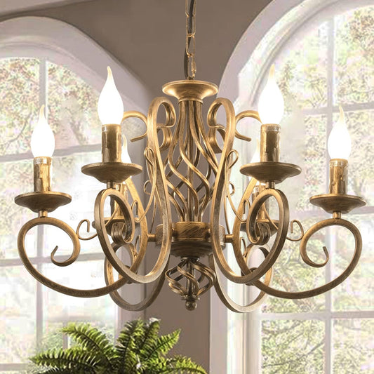French Country Chandelier, 6 Lights, Rustic.