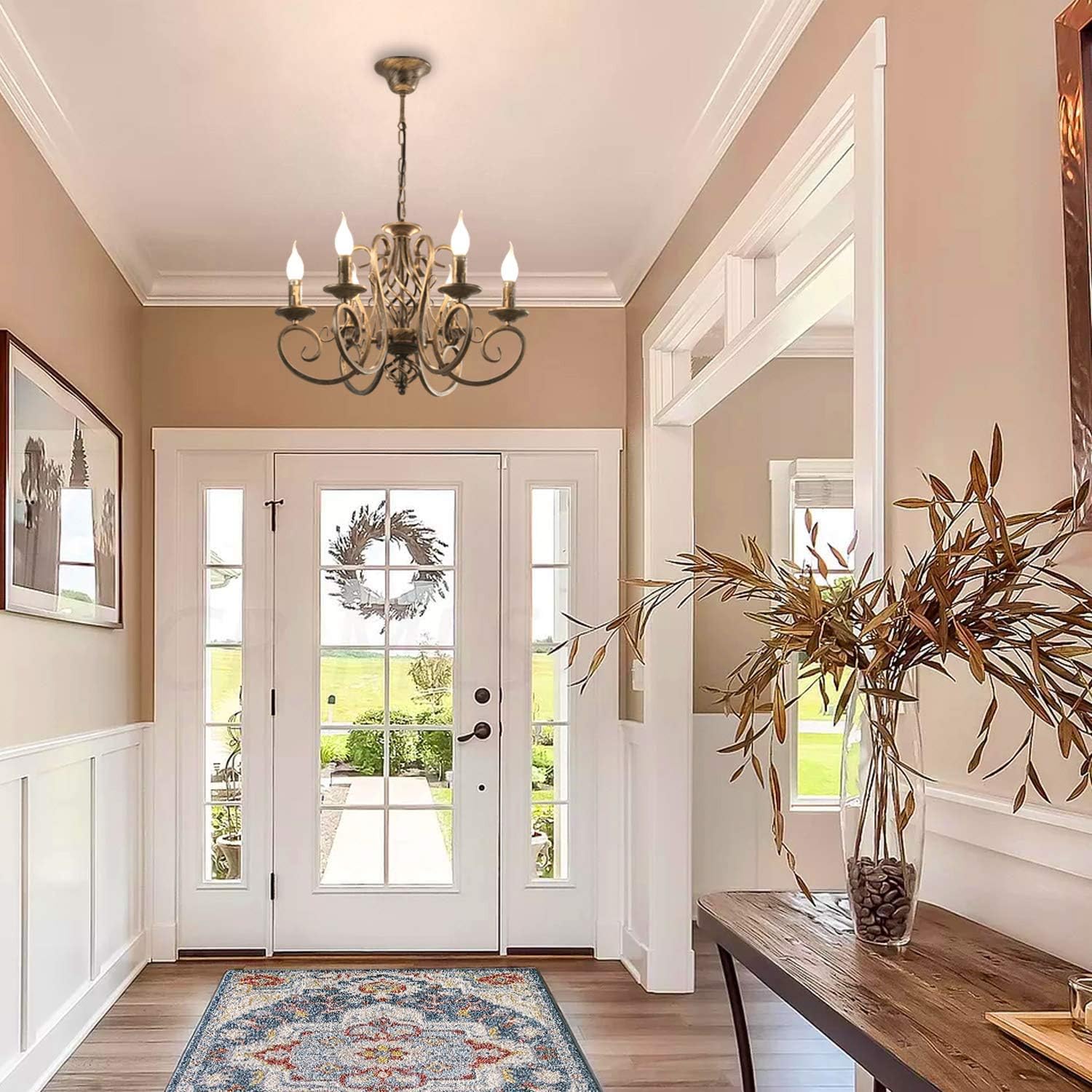 French Country Chandelier, 6 Lights, Rustic.