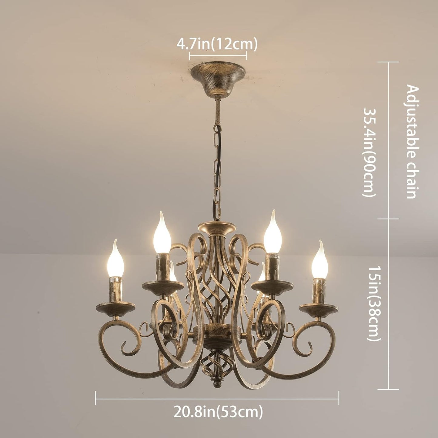 French Country Chandelier, 6 Lights, Rustic.