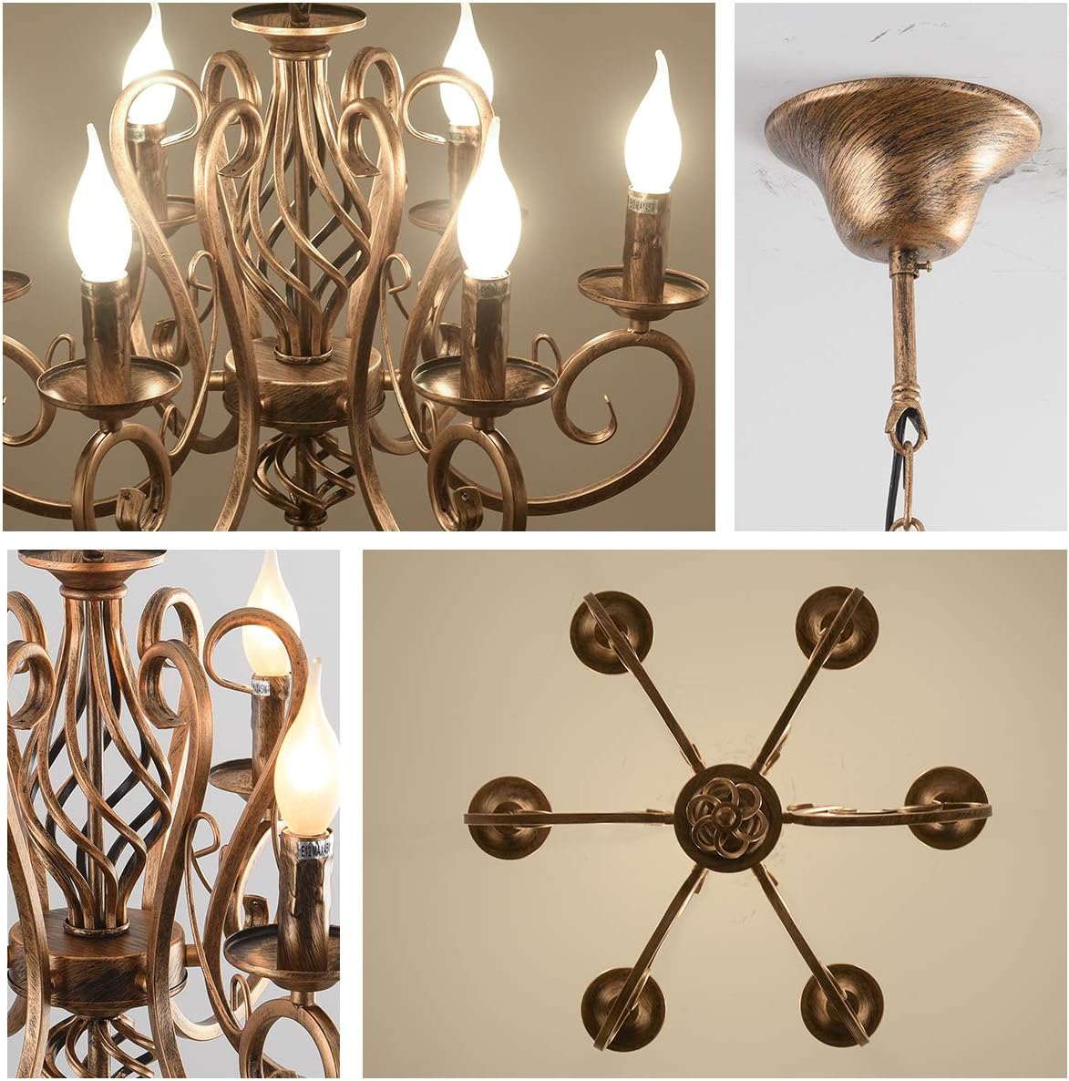 French Country Chandelier, 6 Lights, Rustic.