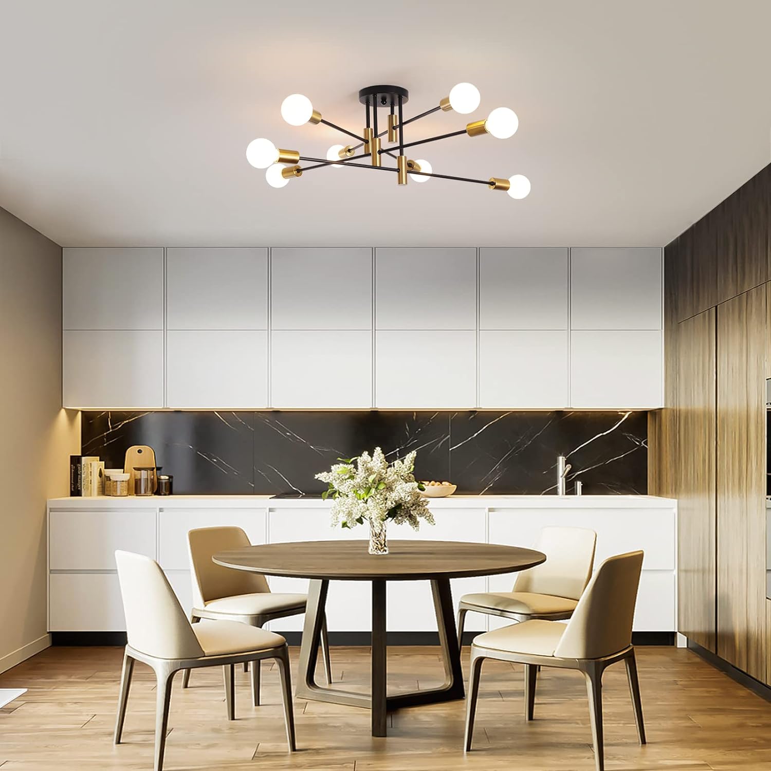 Modern Black Gold Ceiling Light 8 Lights.