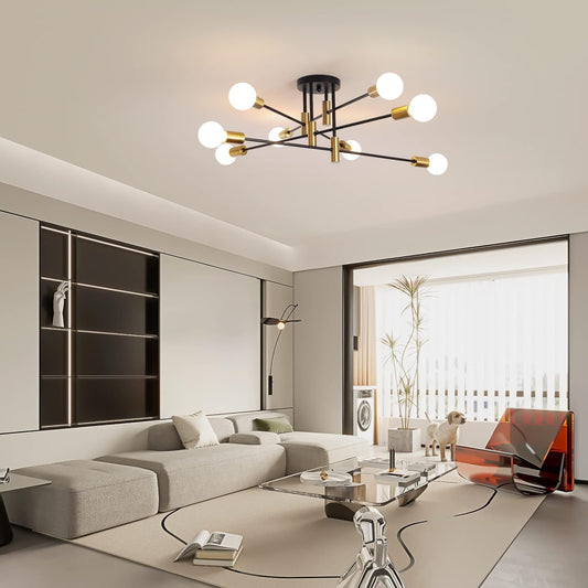 Modern Black Gold Ceiling Light 8 Lights.