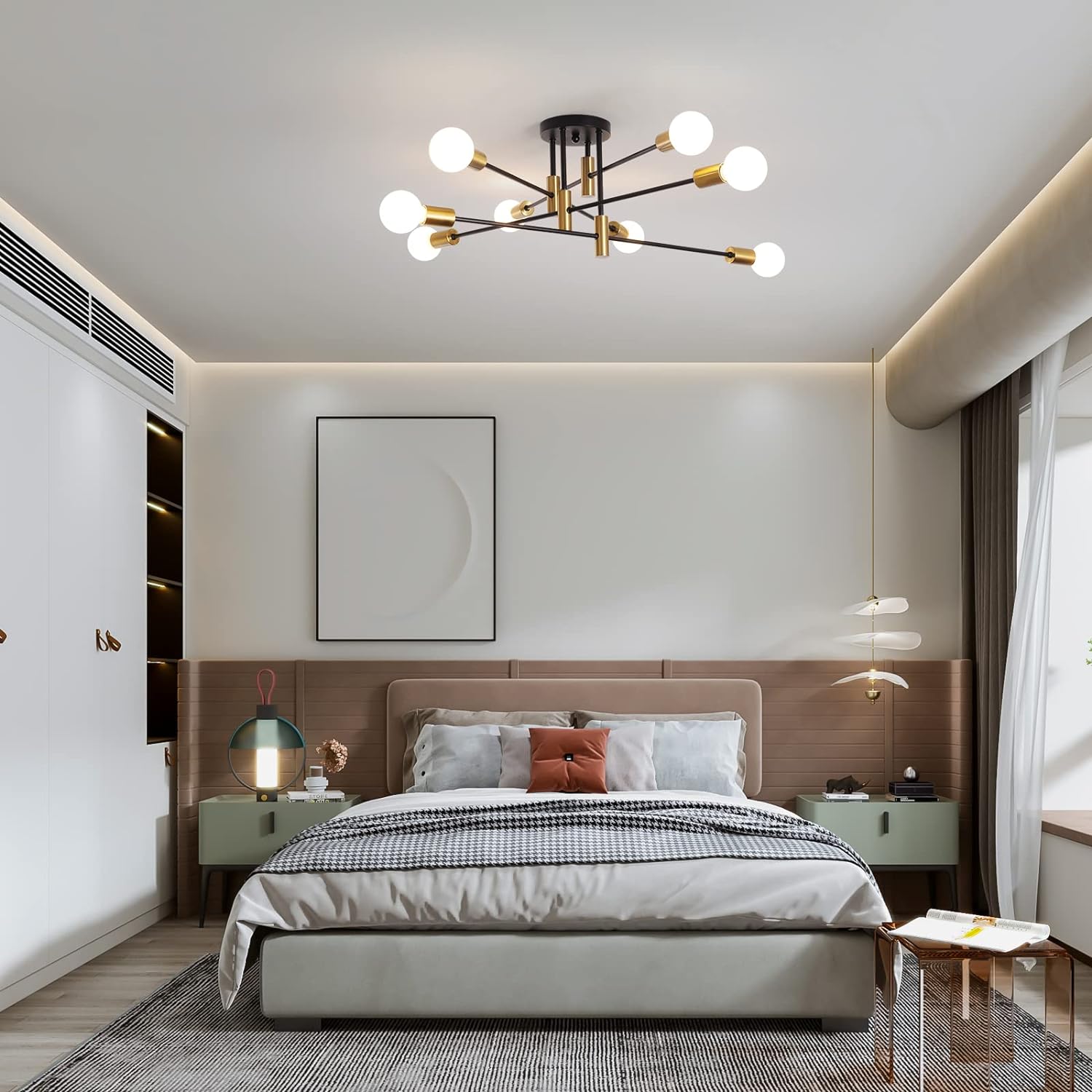 Modern Black Gold Ceiling Light 8 Lights.