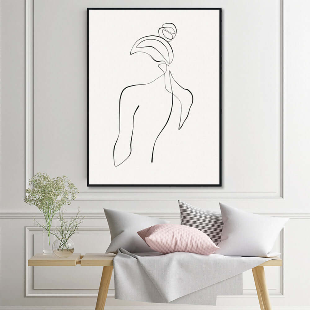 Liana Wall Art 70cmx100cm Woman Back Line Art Black Frame Canvas.