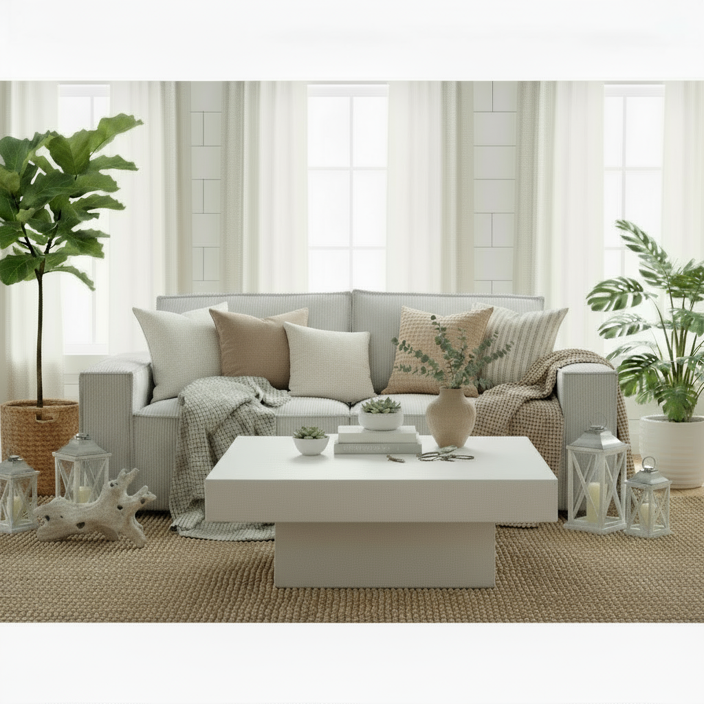 Reno 3 Seater Sofa Beige Colour Fabric Upholstery Wooden Structure Knock Down Feature In Back & Arms