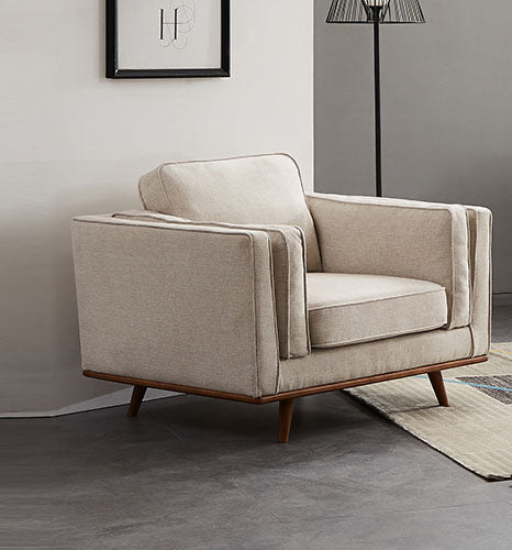 York Single Seater Armchair Sofa Modern Lounge Accent Chair in Beige Fabric with Wooden Frame