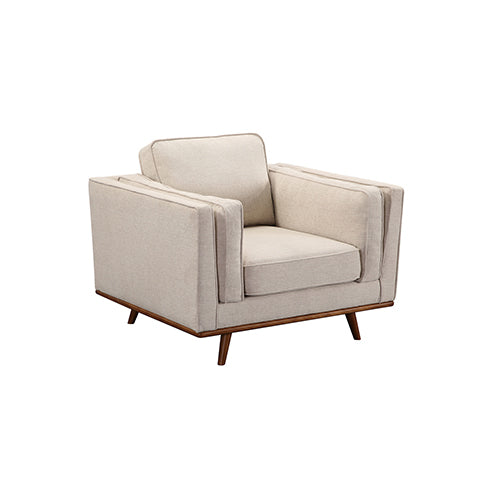 York Single Seater Armchair Sofa Modern Lounge Accent Chair in Beige Fabric with Wooden Frame