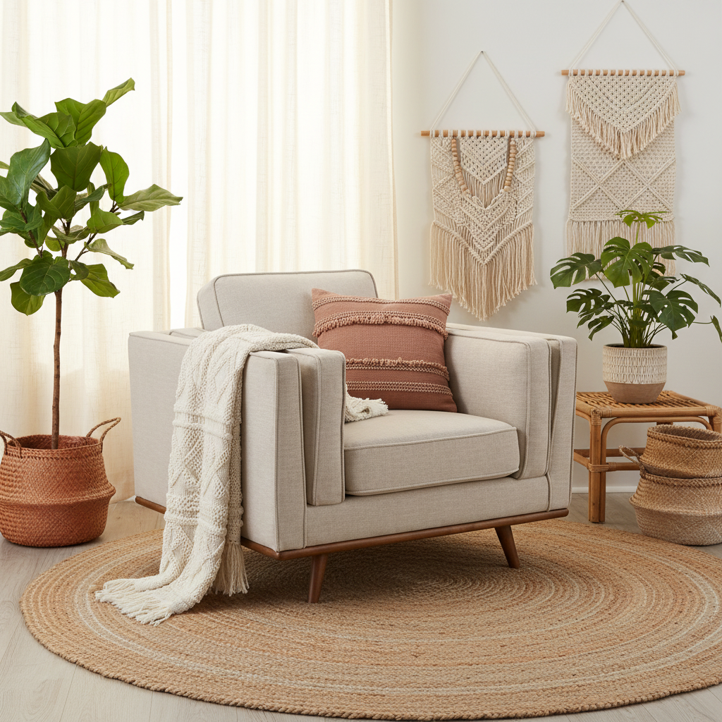 York Single Seater Armchair Sofa Modern Lounge Accent Chair in Beige Fabric with Wooden Frame