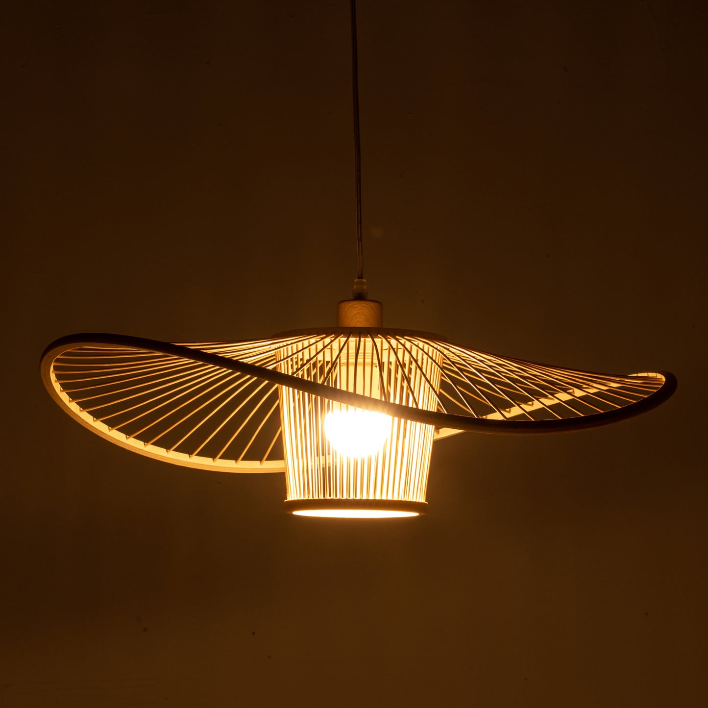 Elysian Breeze Natural Hand-Woven Bamboo Wide Brim Pendant Lamp.