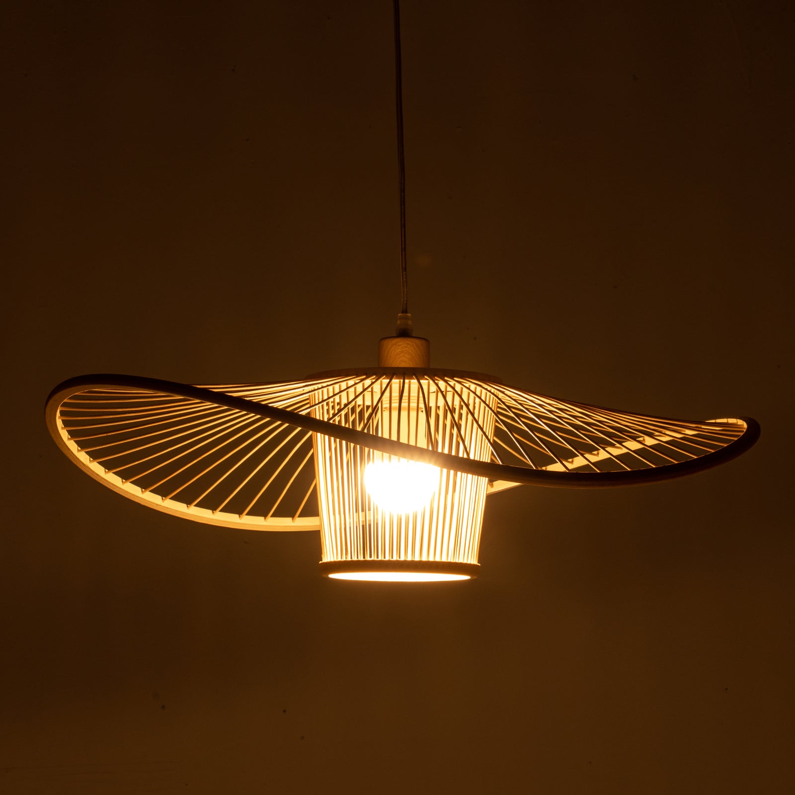 Elysian Breeze Natural Hand-Woven Bamboo Wide Brim Pendant Lamp.