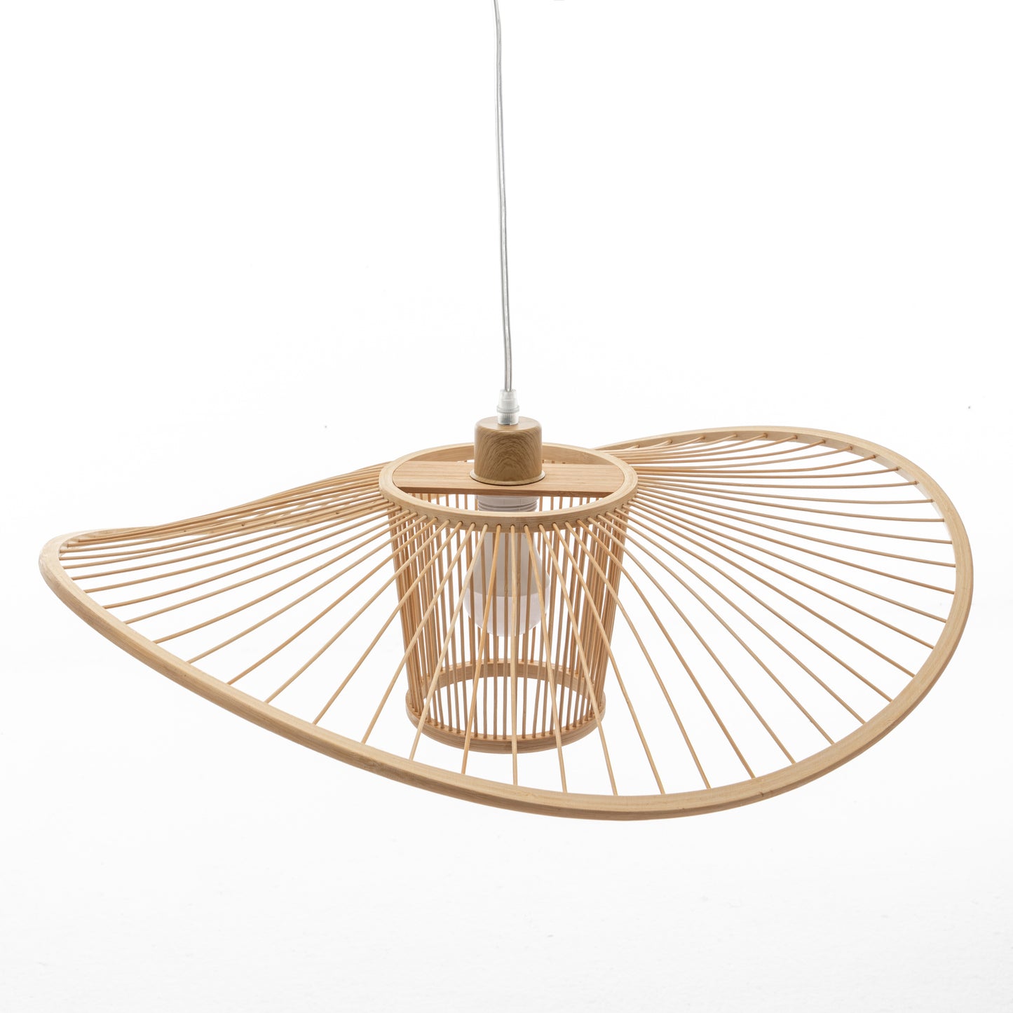 Elysian Breeze Natural Hand-Woven Bamboo Wide Brim Pendant Lamp.