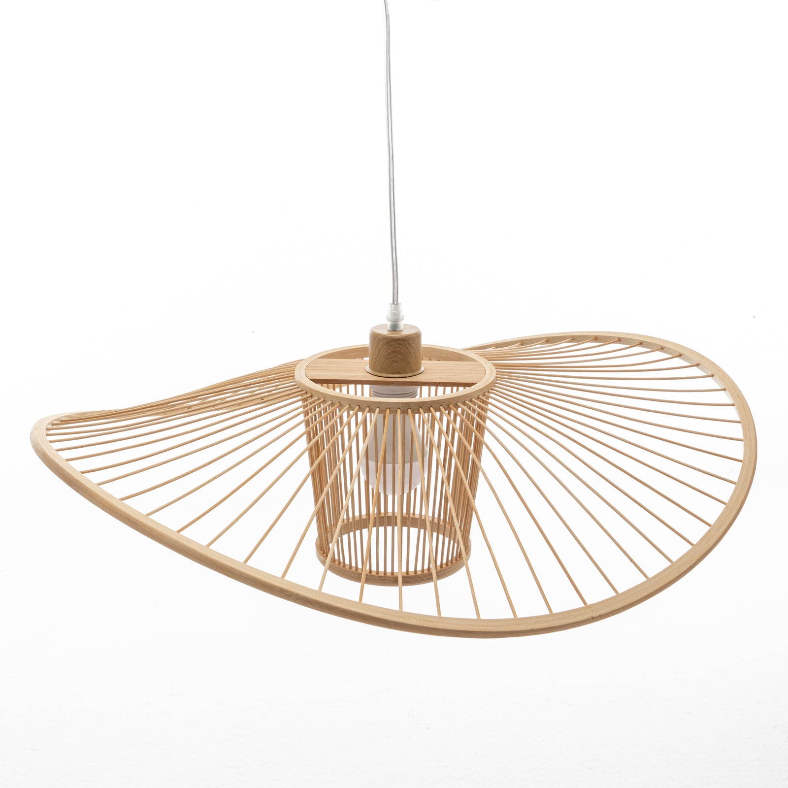 Elysian Breeze Natural Hand-Woven Bamboo Wide Brim Pendant Lamp.