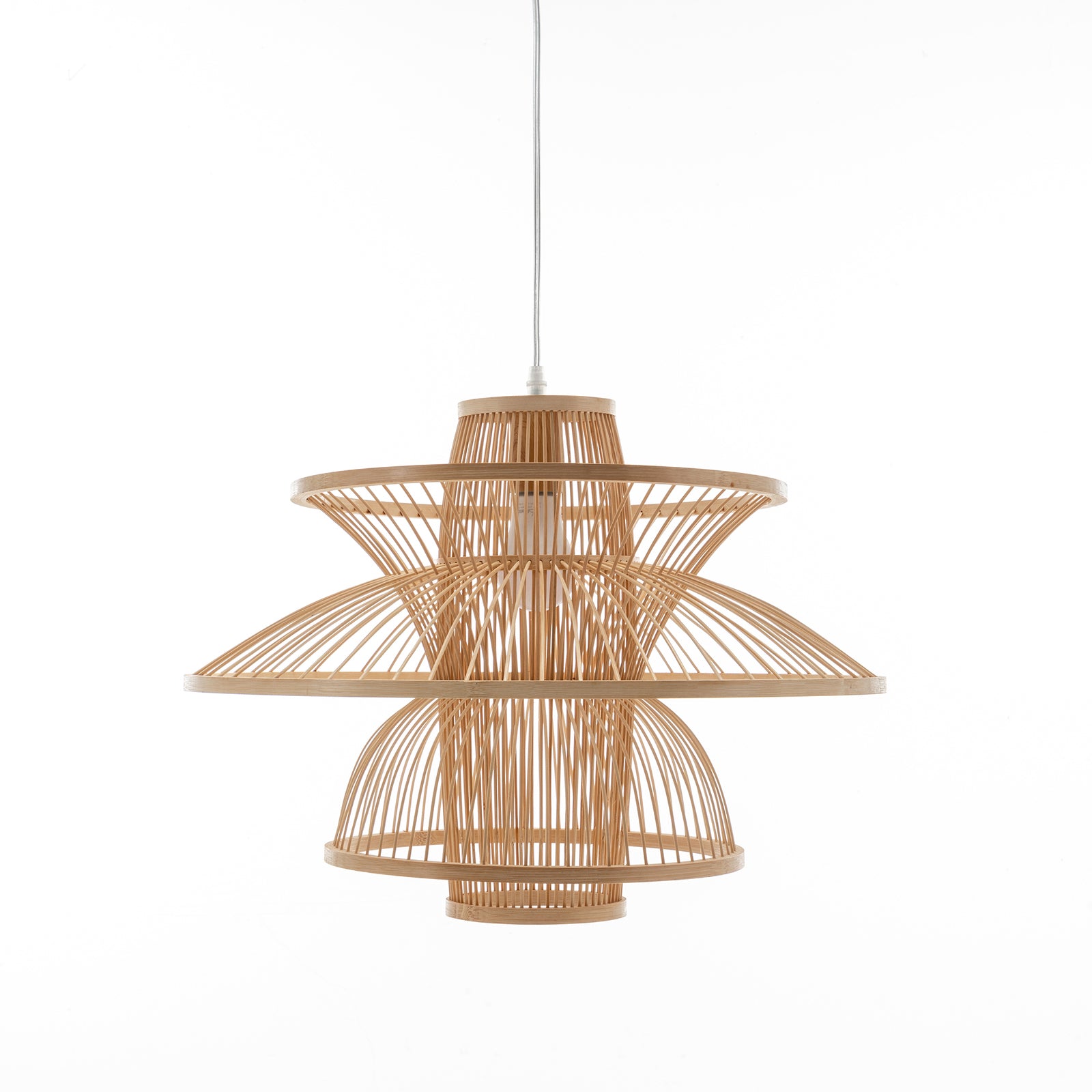 Aurora Natural Hand-Woven Bamboo 3-Layer Pendant Lamp Light.
