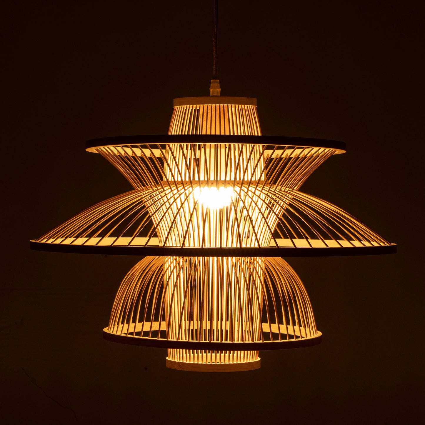Aurora Natural Hand-Woven Bamboo 3-Layer Pendant Lamp Light.