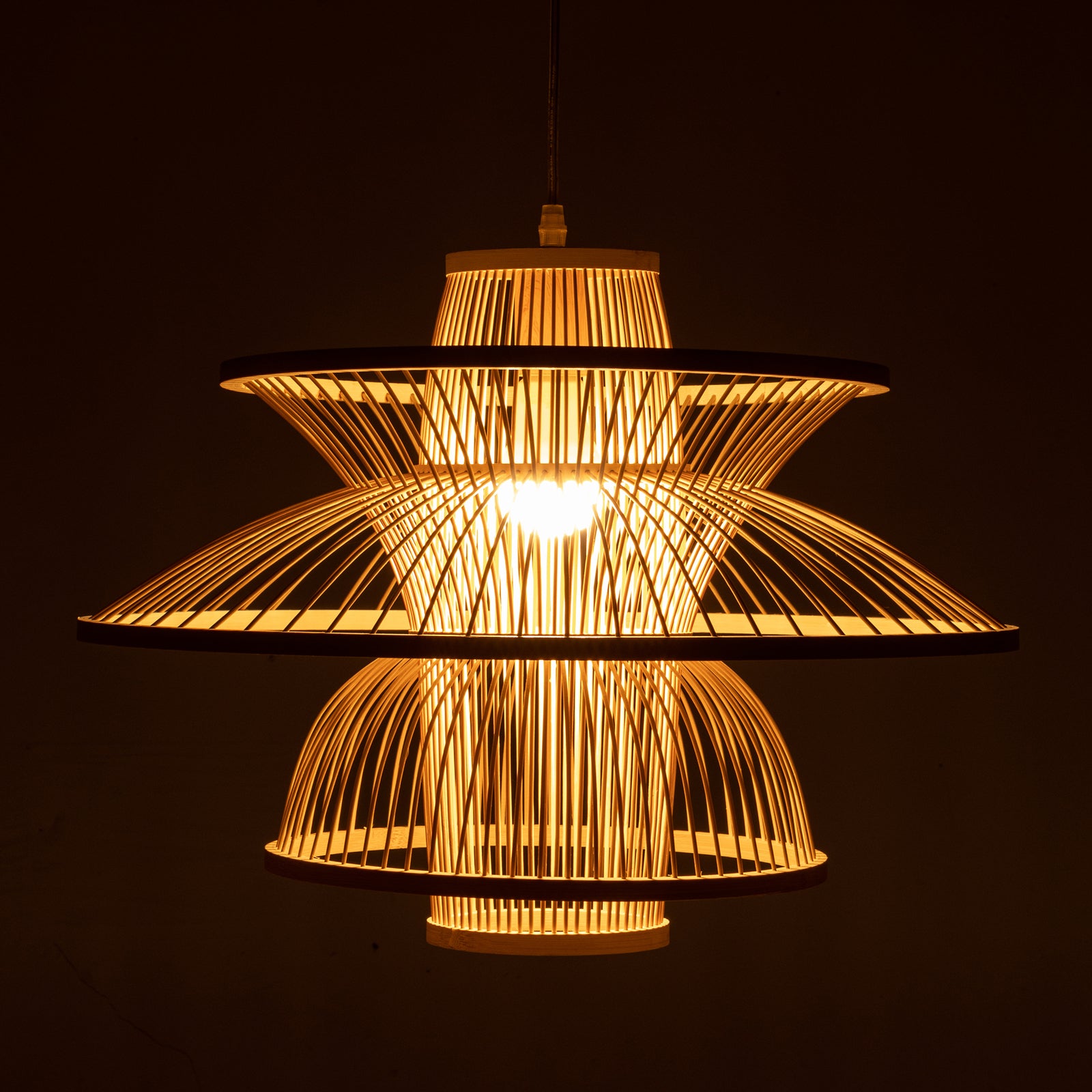 Aurora Natural Hand-Woven Bamboo 3-Layer Pendant Lamp Light.