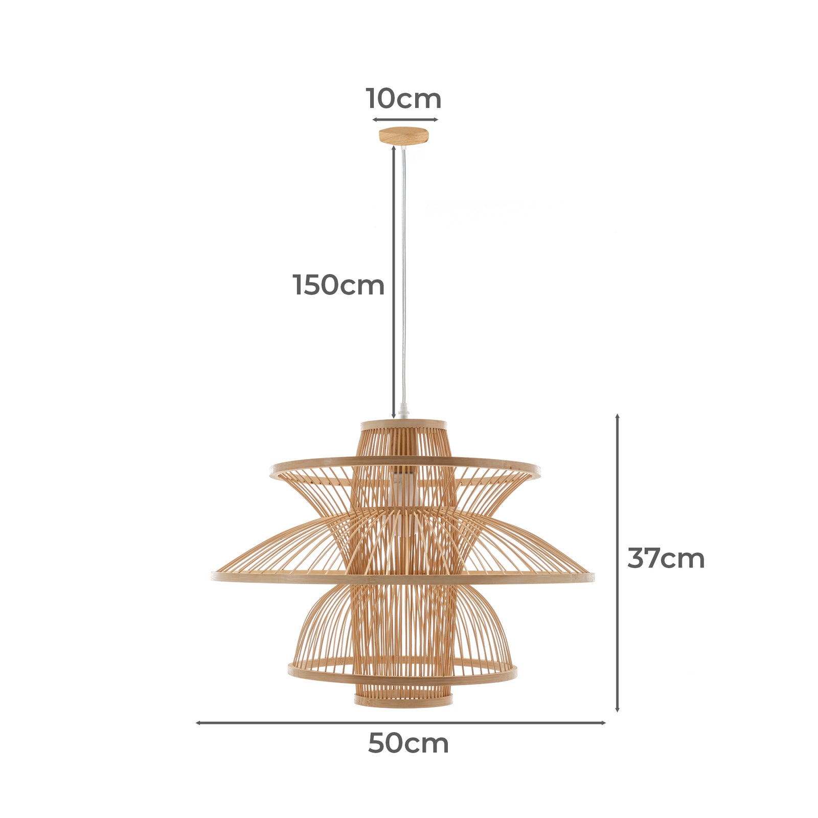 Aurora Natural Hand-Woven Bamboo 3-Layer Pendant Lamp Light.