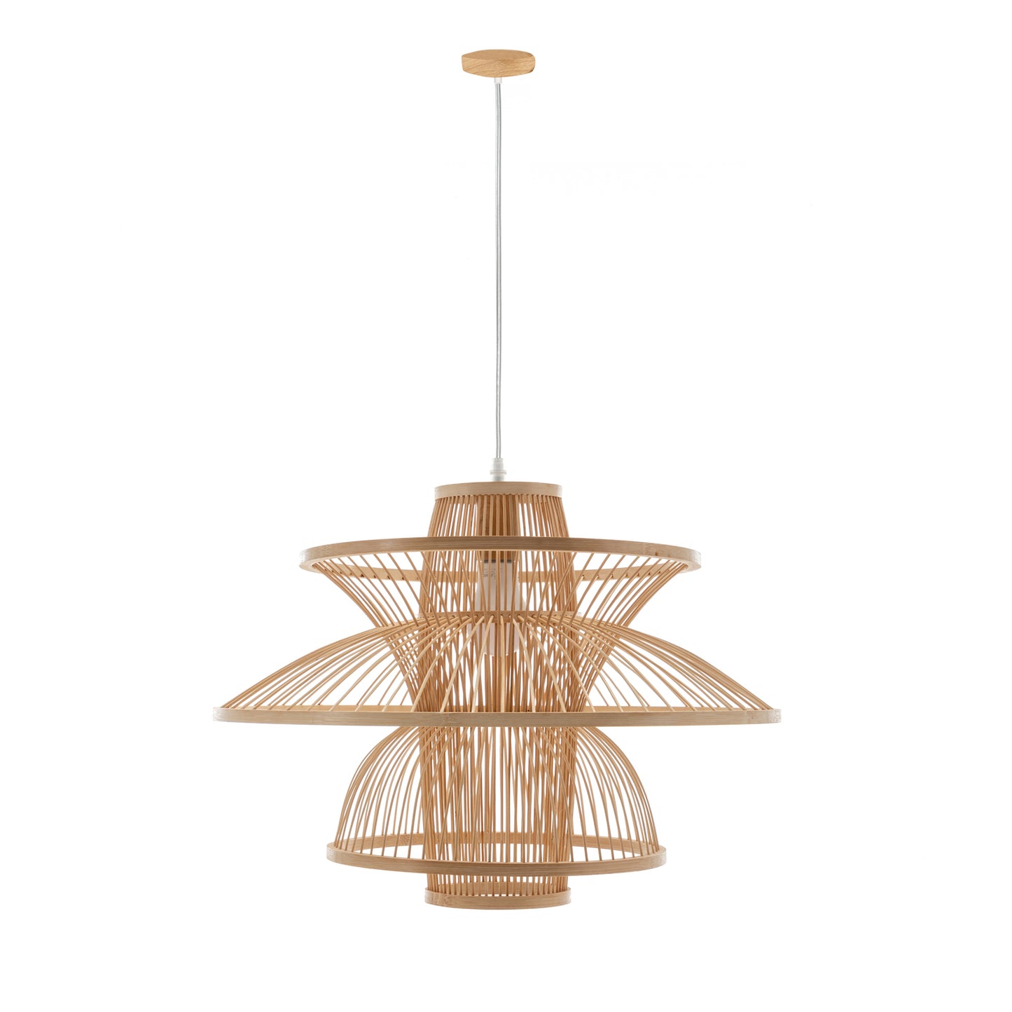 Aurora Natural Hand-Woven Bamboo 3-Layer Pendant Lamp Light.