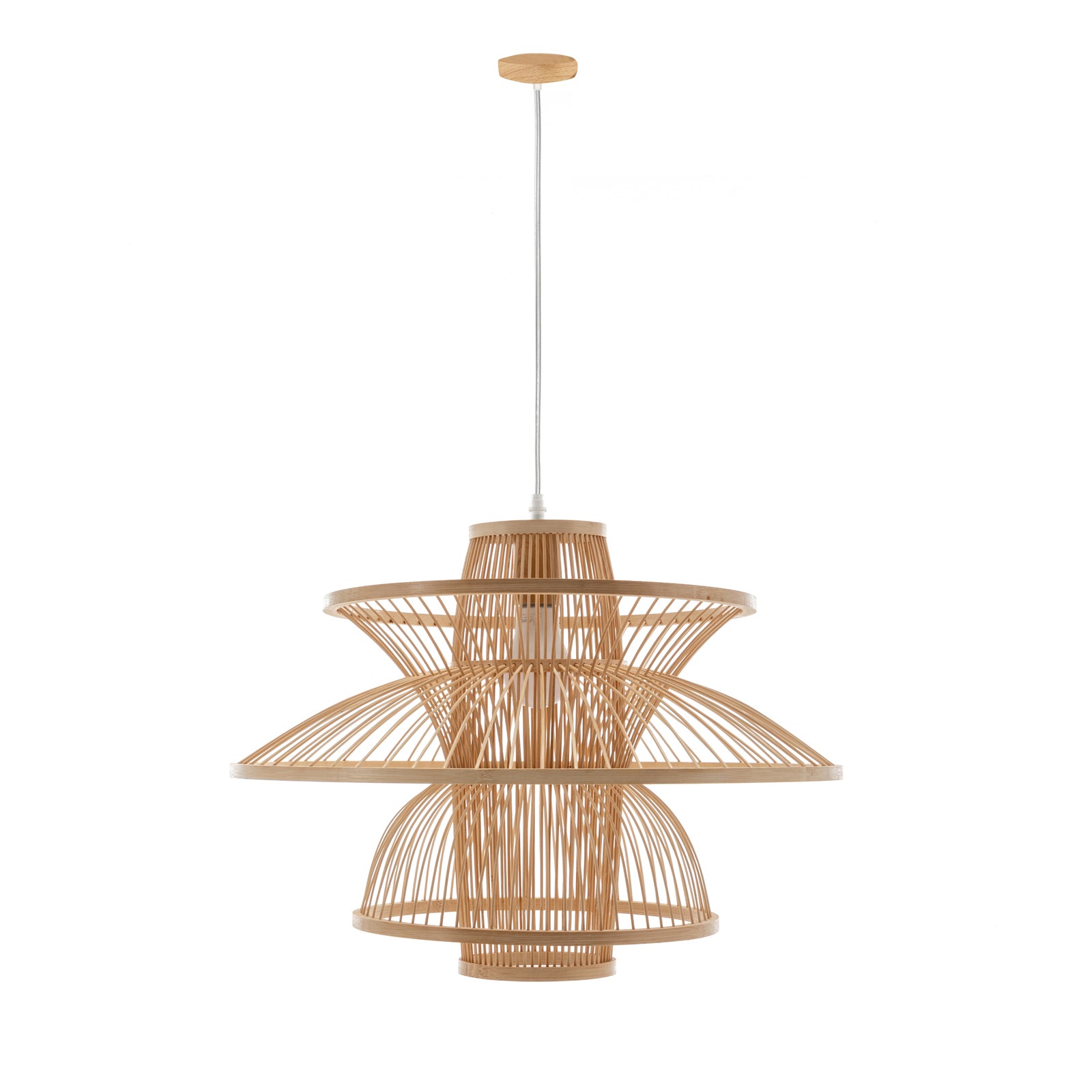 Aurora Natural Hand-Woven Bamboo 3-Layer Pendant Lamp Light.
