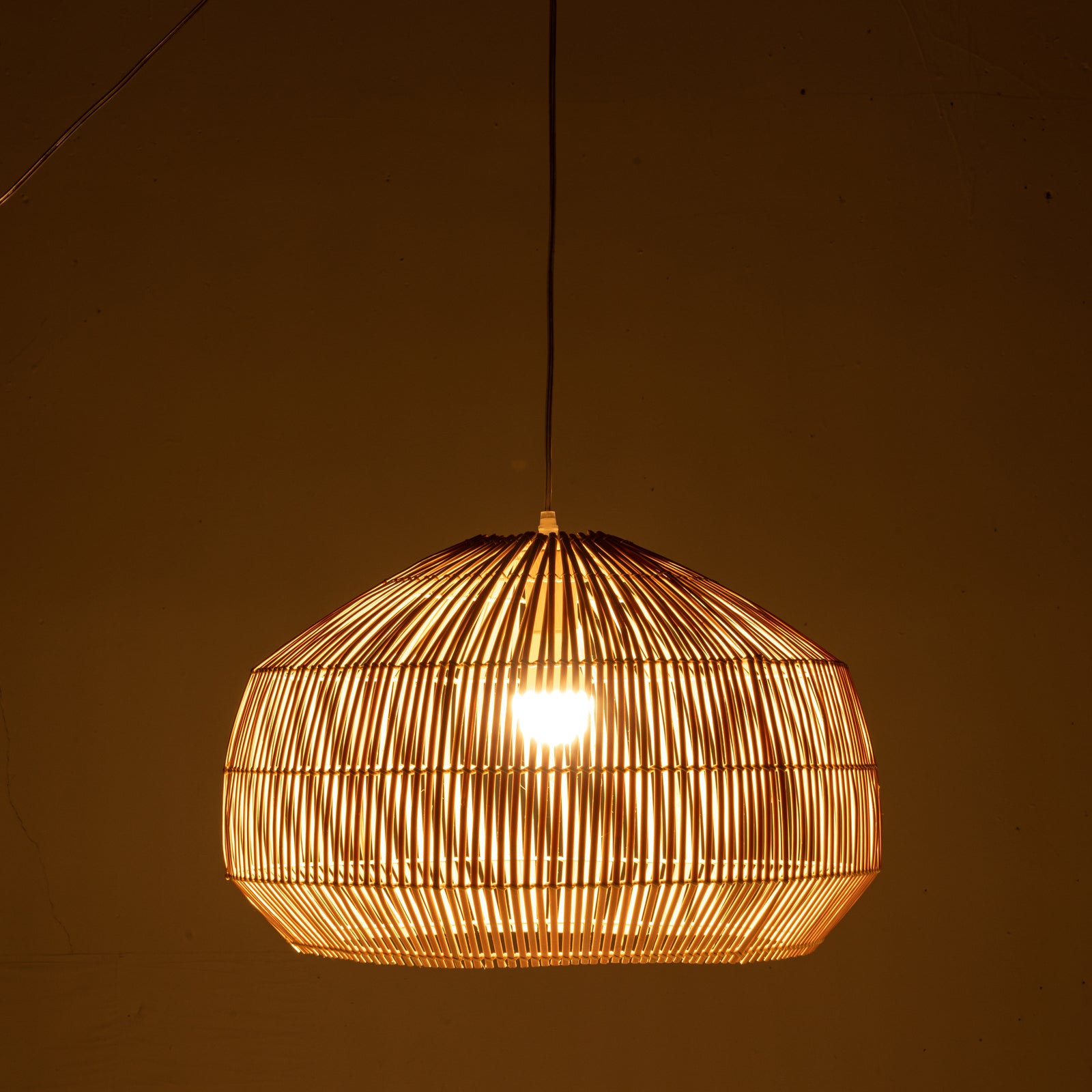 Solara Sphere Natural Hand-Woven Bamboo Cage Pendant Lamp Light.