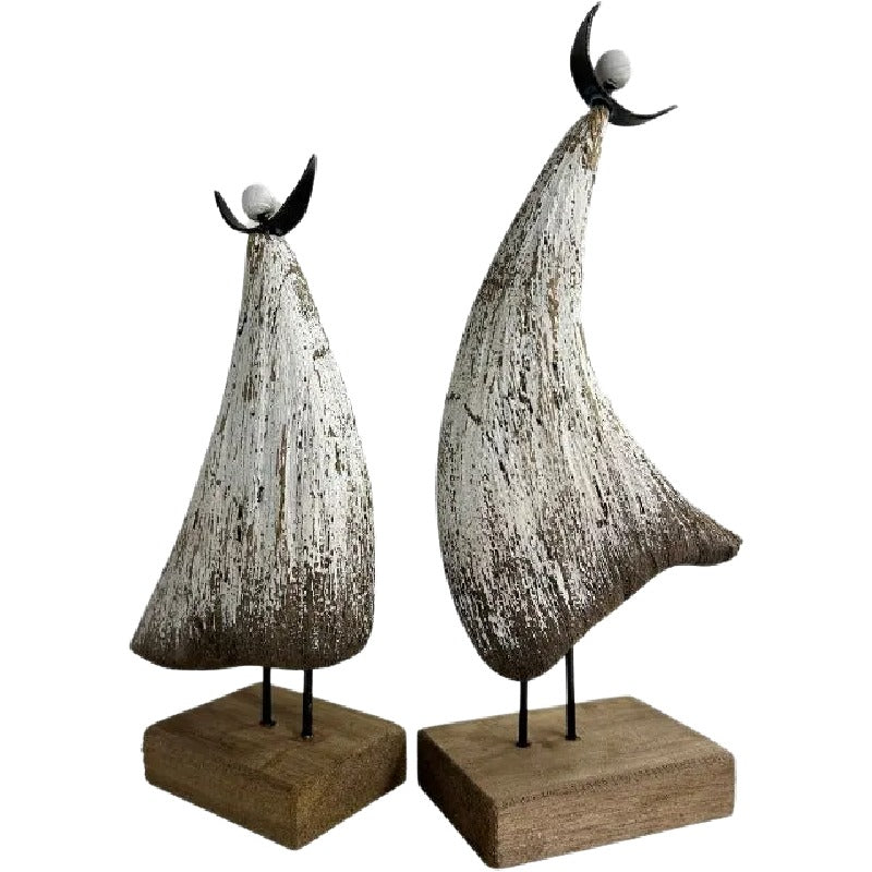 Set 2 Contemporary Wooden Angels Assort 24cm, 20cm The Nest Trading Company