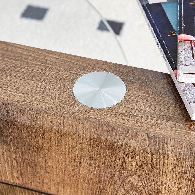 'MINORI' Double Layer Clear Tempered Glass Dark Wood Grain Coffee Table The Nest Trading Company