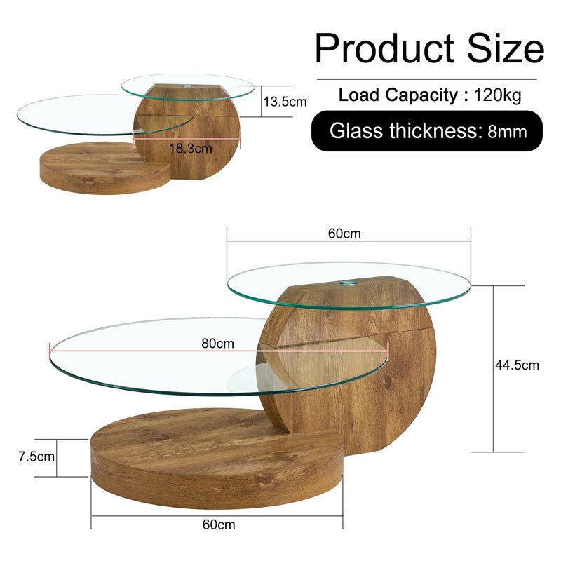 'MINORI' Double Layer Clear Tempered Glass Dark Wood Grain Coffee Table The Nest Trading Company