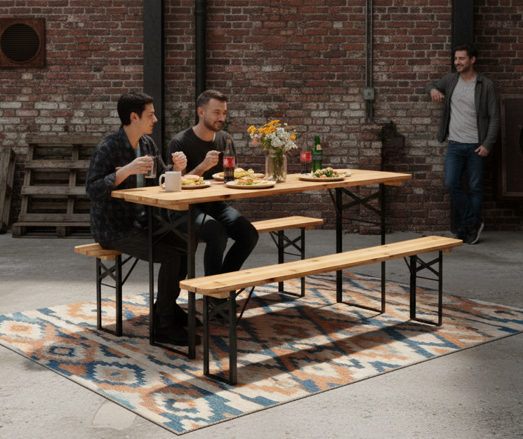 Gardeon 3 PCS Outdoor Furniture Dining Set Lounge Setting Patio Wooden Bench