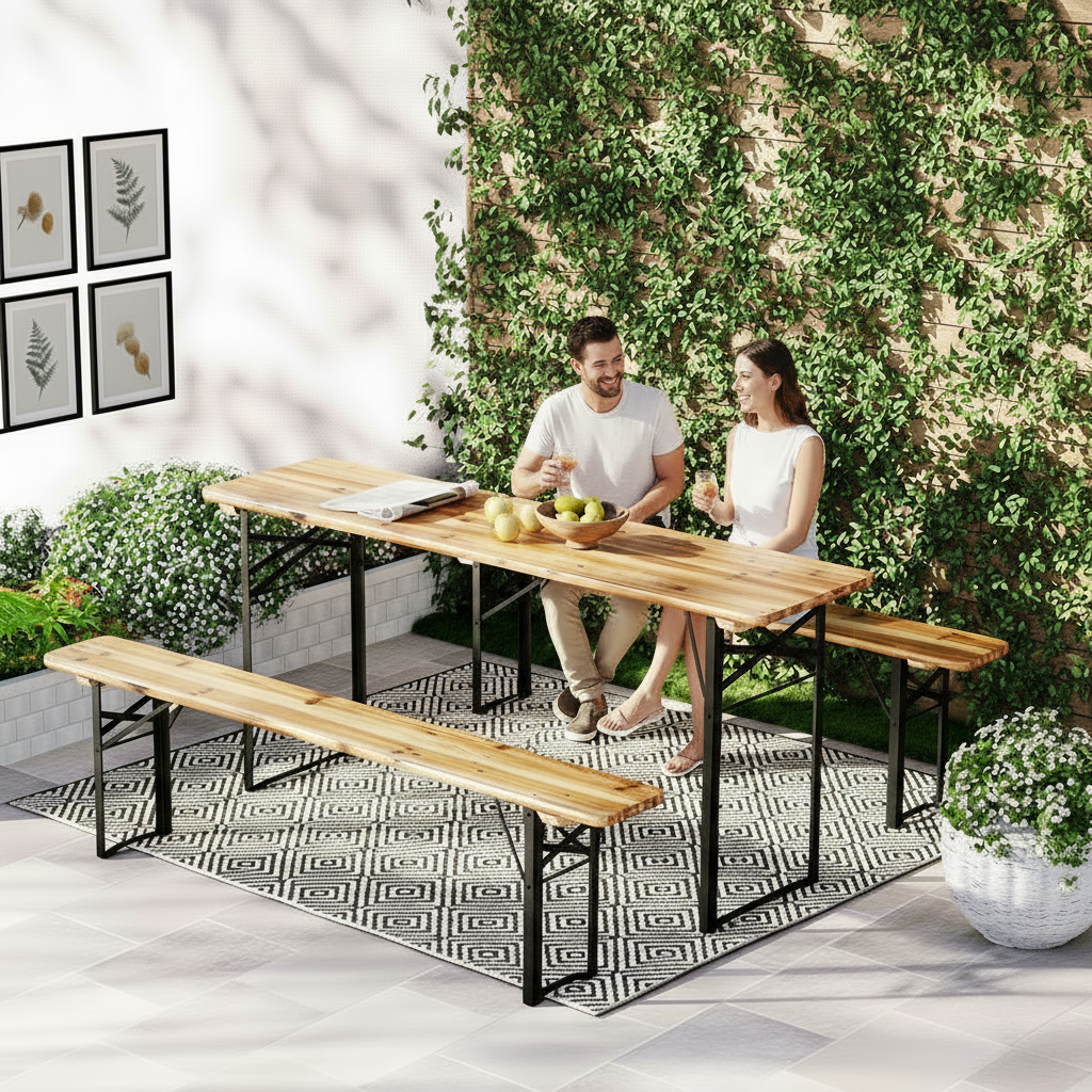 Gardeon 3 PCS Outdoor Furniture Dining Set Lounge Setting Patio Wooden Bench