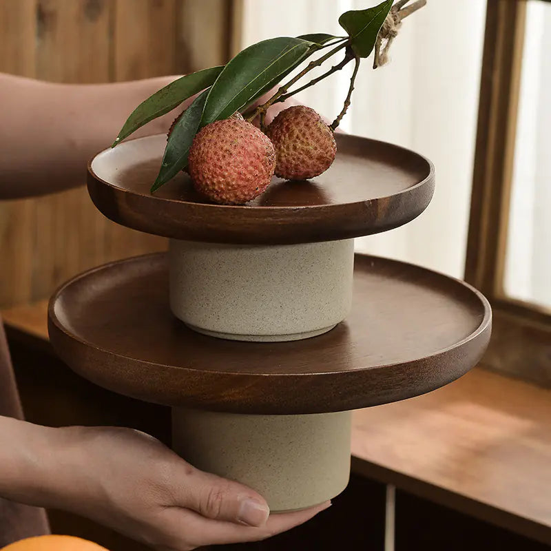 Vintage Japanese Wood Cake Stand for Home Display