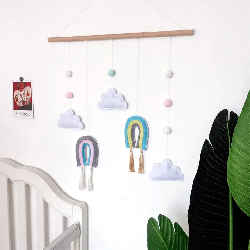 Wooden Cloud Rainbow Felt Pendant Wall Hanging