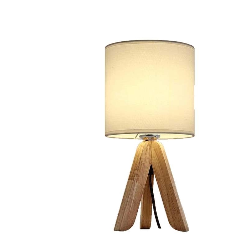 Nordic Three-fork Wood Fabric Table Lamp Simple Study And Bedroom Living Room Bedside Lamp