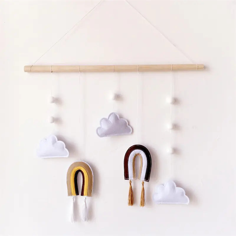 Wooden Cloud Rainbow Felt Pendant Wall Hanging