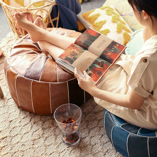 Nordic Style Leather Pouf Cushion
