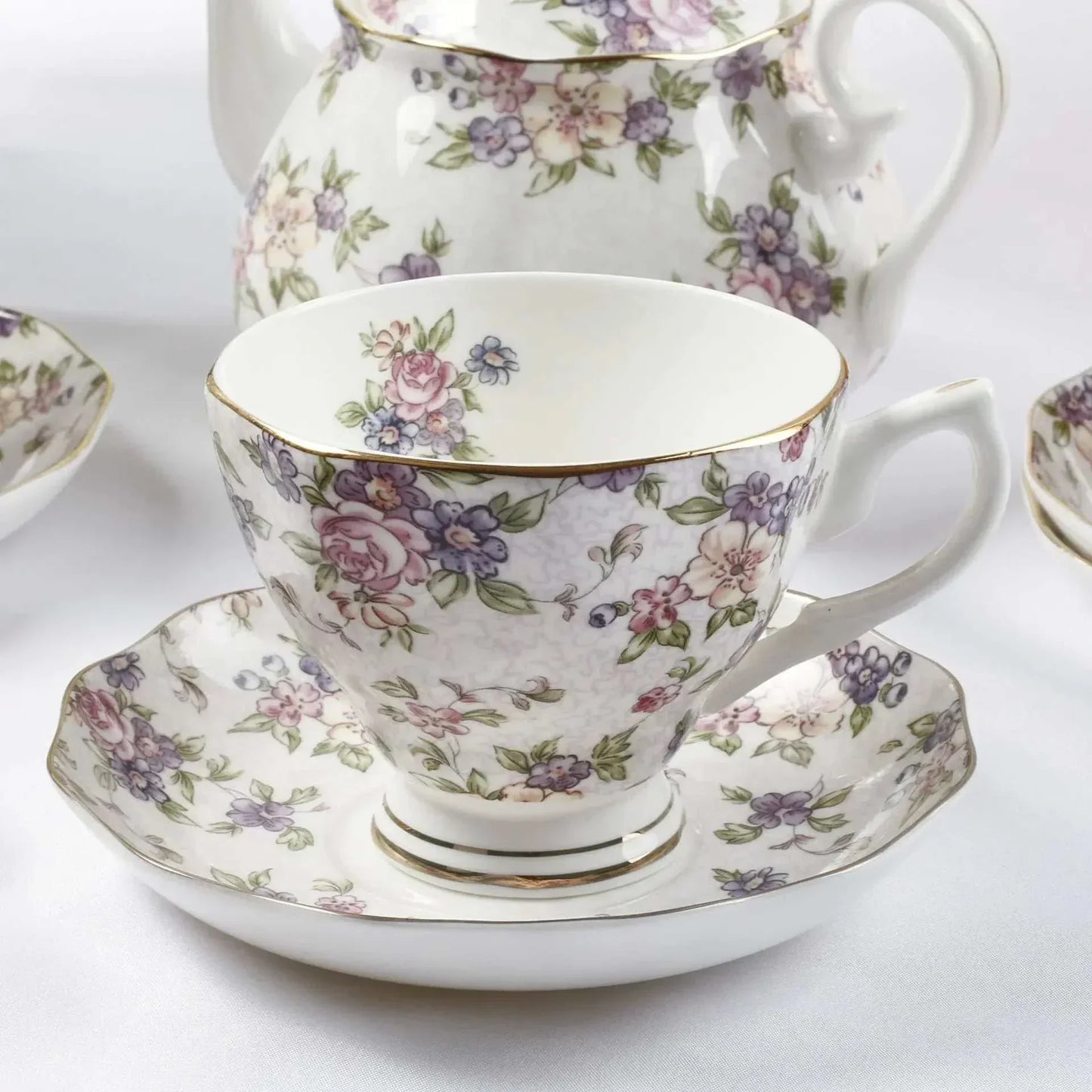 Bone China British Afternoon Tea Set with floral pattern cup and saucer in elegant porcelain design
