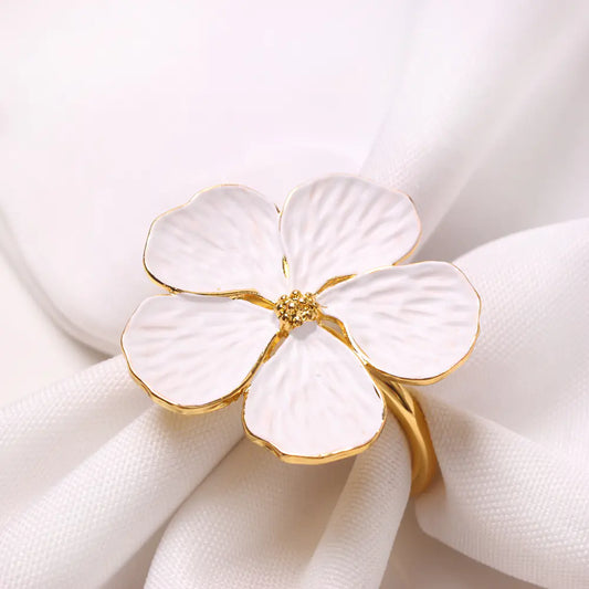 New White Floral Napkin Ring with Five Petals