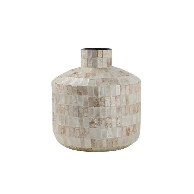 Handcrafted Colorful Shell Inlayed Wooden Vase