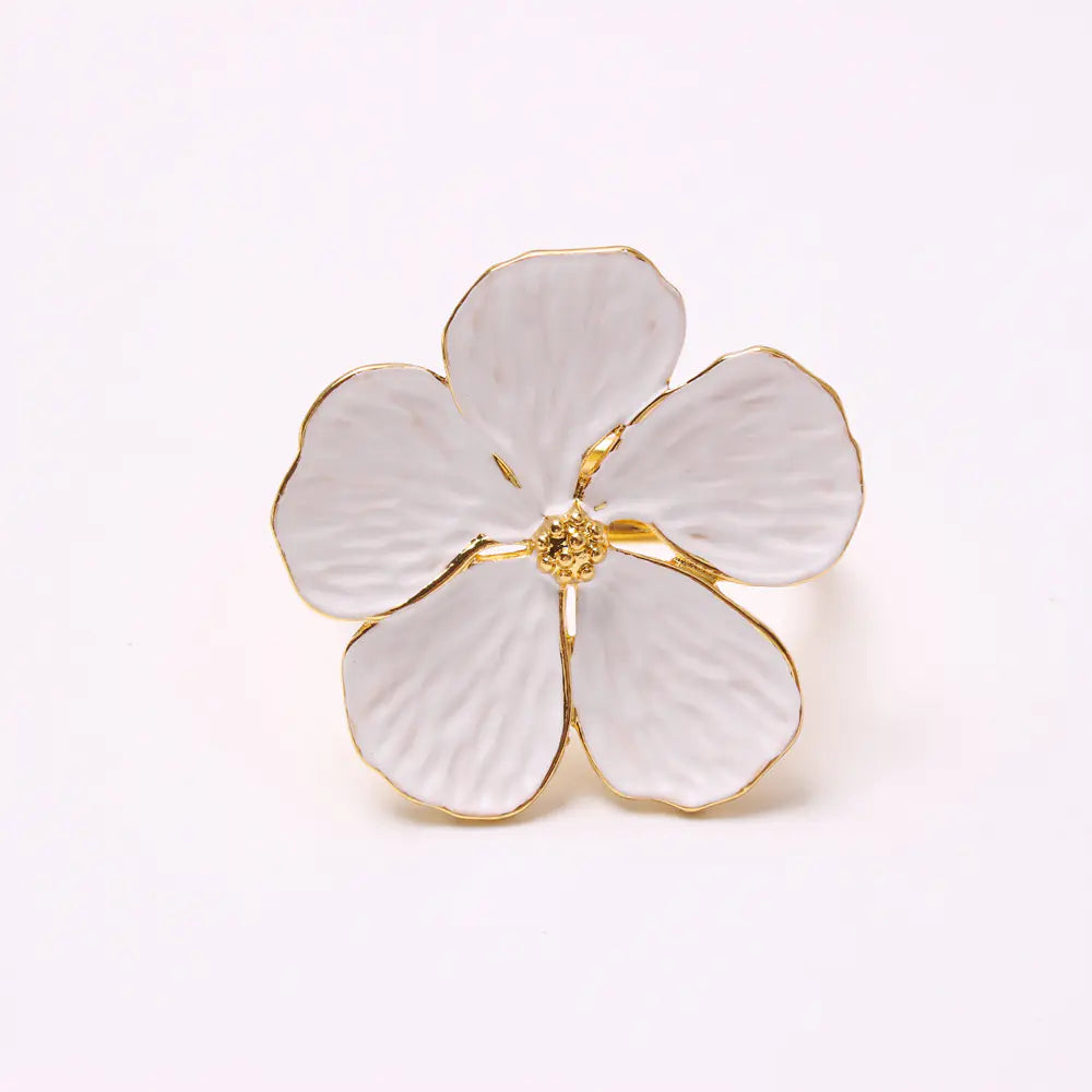New White Floral Napkin Ring with Five Petals