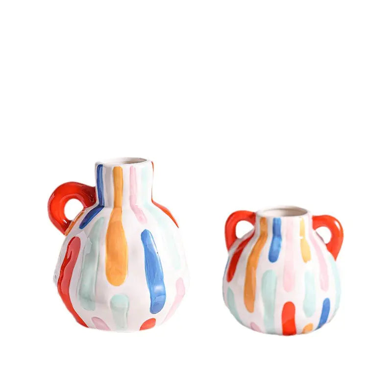 Colorful Ceramic Vase with Cute Vertical Stripes Design