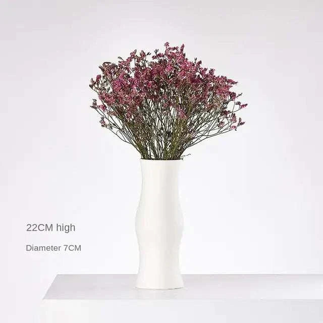 White Hemp Rope Ceramic Vase with pink flowers, modern minimalist white ceramic vase with hemp rope detail, 22cm high and 7cm diameter decorative piece