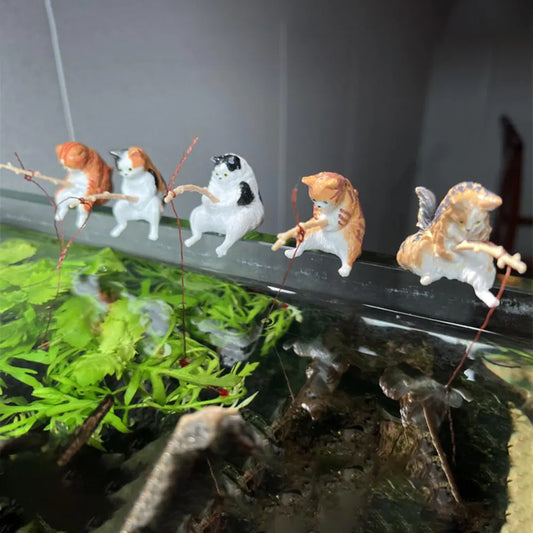 Fishing Cat Ornament for Fish Tank Decor